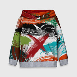 Толстовка-худи детская Мазки кистью по холсту цветной краской abstraction, цвет: 3D-меланж