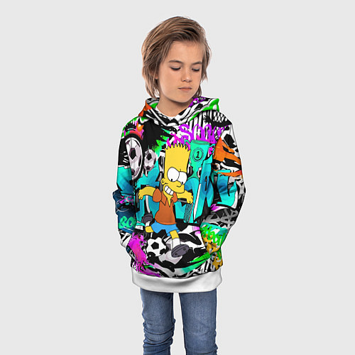 Детская толстовка Барт Симпсон - центр-форвард на фоне граффити / 3D-Белый – фото 3