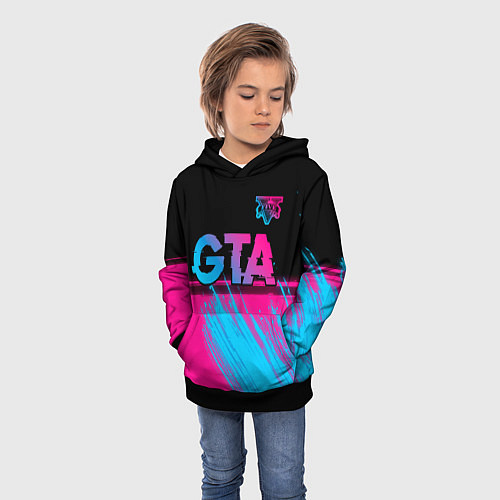 Детская толстовка GTA - neon gradient: символ сверху / 3D-Черный – фото 3