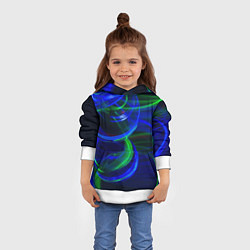 Толстовка-худи детская Неоновые лучи и шар во тьме, цвет: 3D-белый — фото 2