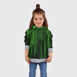 Толстовка-худи детская Двоичный код зеленый, цвет: 3D-меланж — фото 2