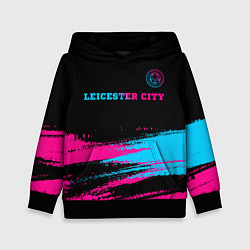Толстовка-худи детская Leicester City - neon gradient: символ сверху, цвет: 3D-черный