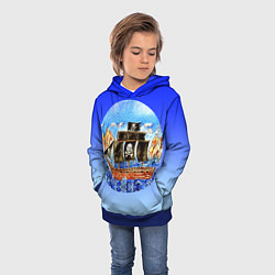 Толстовка-худи детская Рисунок пиратского корабля, цвет: 3D-синий — фото 2