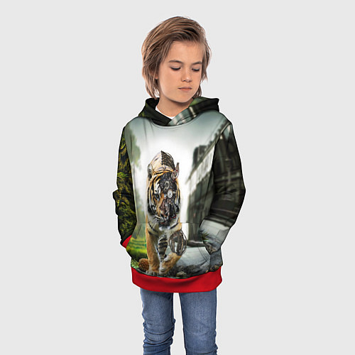 Детская толстовка Кибернетический тигр / 3D-Красный – фото 3
