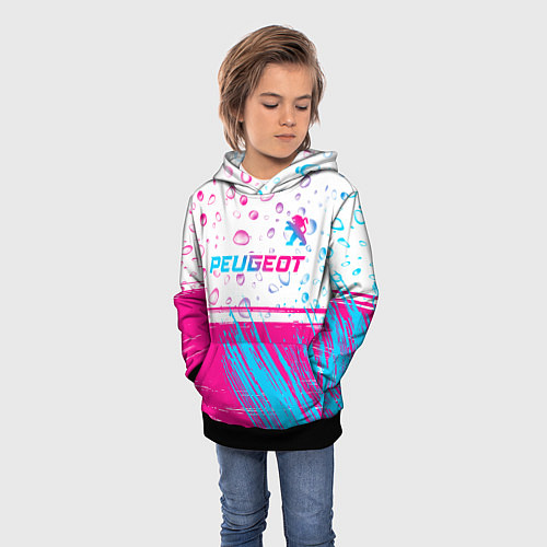 Детская толстовка Peugeot neon gradient style: символ сверху / 3D-Черный – фото 3