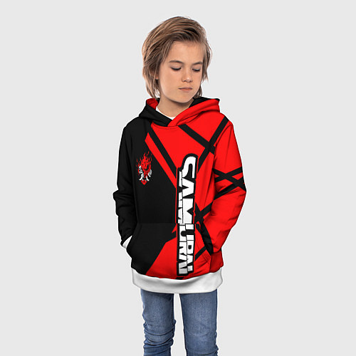 Детская толстовка Cyberpunk 2077 - Надпись Samurai / 3D-Белый – фото 3