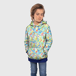 Толстовка-худи детская Акварельный узор с зеленью и красными бутонами, цвет: 3D-синий — фото 2