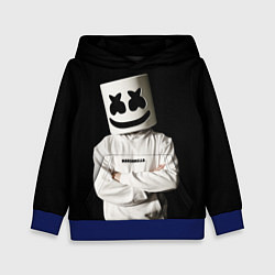 Толстовка-худи детская Marshmello на чёрном фоне, цвет: 3D-синий