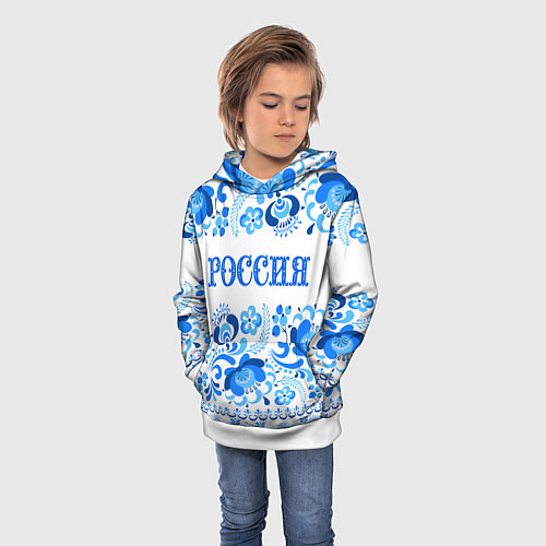 Детская толстовка РОССИЯ голубой узор / 3D-Белый – фото 3