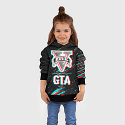 Толстовка-худи детская GTA в стиле glitch и баги графики на темном фоне, цвет: 3D-черный — фото 2