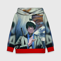 Толстовка-худи детская Человек Бензопила Аки, цвет: 3D-красный