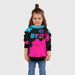 Толстовка-худи детская BYD - neon gradient: символ сверху, цвет: 3D-черный — фото 2