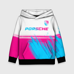 Толстовка-худи детская Porsche neon gradient style: символ сверху, цвет: 3D-черный