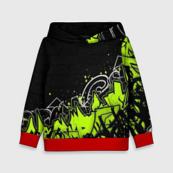 Толстовка-худи детская Яркое граффити на черной стене, цвет: 3D-красный