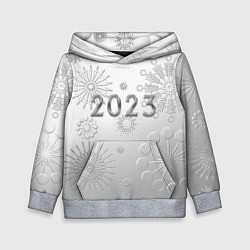 Толстовка-худи детская Новый год 2023 в снежинках, цвет: 3D-меланж
