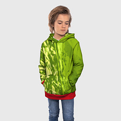 Толстовка-худи детская Зеленый абстрактный камуфляж, цвет: 3D-красный — фото 2