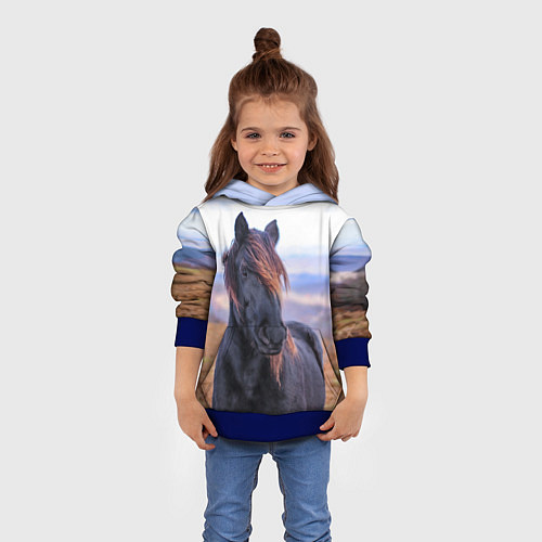Детская толстовка Черный конь / 3D-Синий – фото 4