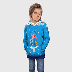 Толстовка-худи детская Снегурочка и снежинки, цвет: 3D-синий — фото 2