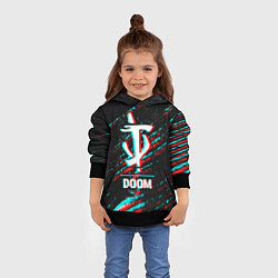 Толстовка-худи детская Doom в стиле glitch и баги графики на темном фоне, цвет: 3D-черный — фото 2