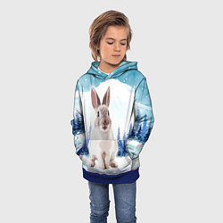 Толстовка-худи детская Кролик в зимнем лесу, цвет: 3D-синий — фото 2