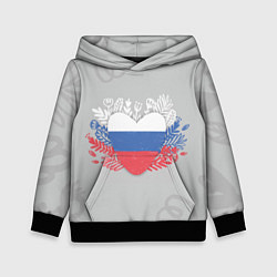 Толстовка-худи детская Россия сердце, цвет: 3D-черный