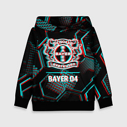 Толстовка-худи детская Bayer 04 FC в стиле glitch на темном фоне, цвет: 3D-черный