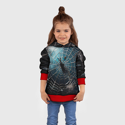 Детская толстовка Halloween - паутина на фоне мрачного неба / 3D-Красный – фото 4