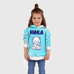 Толстовка-худи детская Ника белый мишка, цвет: 3D-белый — фото 2