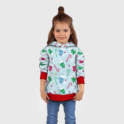 Детская толстовка Новогодний паттерн / 3D-Красный – фото 4