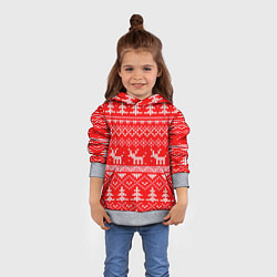 Толстовка-худи детская Рождественский красный свитер с оленями, цвет: 3D-меланж — фото 2