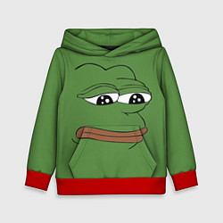 Толстовка-худи детская Лягушонок Pepe грустит, цвет: 3D-красный