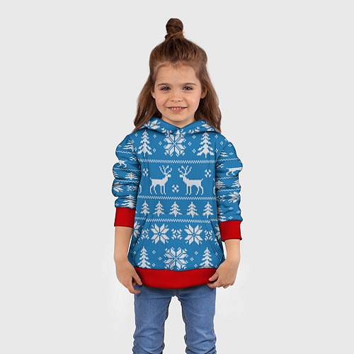 Детская толстовка Рождественский синий свитер с оленями / 3D-Красный – фото 4