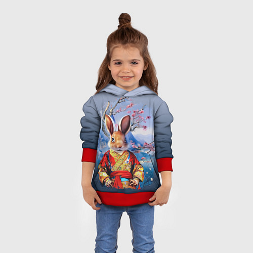 Детская толстовка Кролик в китайском халате / 3D-Красный – фото 4