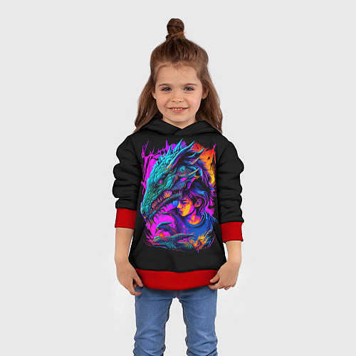 Детская толстовка Дракон и девушка - поп арт / 3D-Красный – фото 4