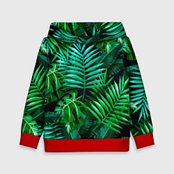 Толстовка-худи детская Тропические растения - текстура, цвет: 3D-красный