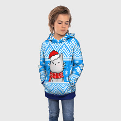 Толстовка-худи детская Котик в новогодней шапочке, цвет: 3D-синий — фото 2