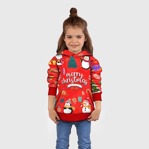 Детская толстовка Merry christmas art / 3D-Красный – фото 4