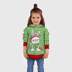 Толстовка-худи детская Милый кролик с елочкой, цвет: 3D-красный — фото 2