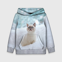 Толстовка-худи детская Милая кошечка встречает свой Новый Год, цвет: 3D-меланж