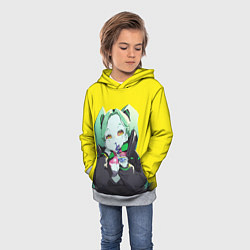 Толстовка-худи детская Ребекка пьет коктель - Cyberpunk, цвет: 3D-меланж — фото 2