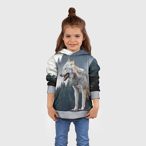 Детская толстовка Волк на фоне леса / 3D-Меланж – фото 4