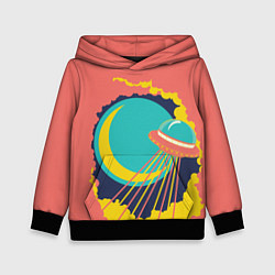 Детская толстовка Летающая тарелка в небе ретро футуризм