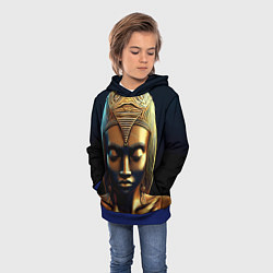 Толстовка-худи детская Нейросеть - золотая статуя египетской царицы, цвет: 3D-синий — фото 2