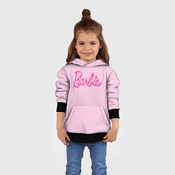 Толстовка-худи детская Барби - логотип на клетчатом фоне, цвет: 3D-черный — фото 2