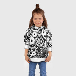 Толстовка-худи детская Шестеренки в черно-белом стиле, цвет: 3D-белый — фото 2