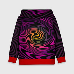 Толстовка-худи детская Бордово черный абстрактный узор спираль, цвет: 3D-красный