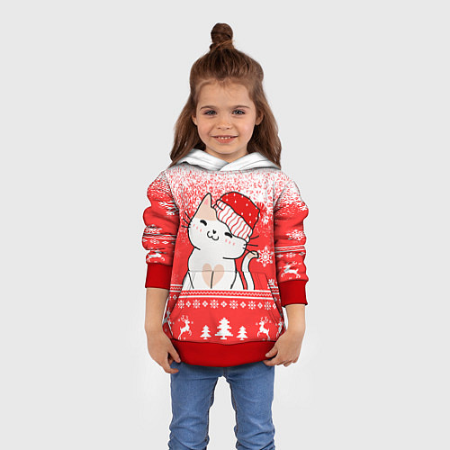 Детская толстовка Новогодний милый котик / 3D-Красный – фото 4