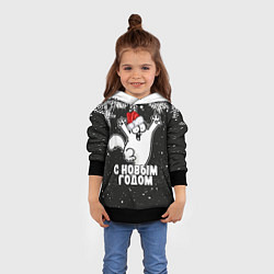 Толстовка-худи детская С Новым годом - кот Саймона и снежинки, цвет: 3D-черный — фото 2