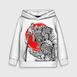 Толстовка-худи детская Самурай с мечом на белом фоне, цвет: 3D-белый