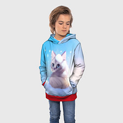 Толстовка-худи детская Заснеженный котик, цвет: 3D-красный — фото 2